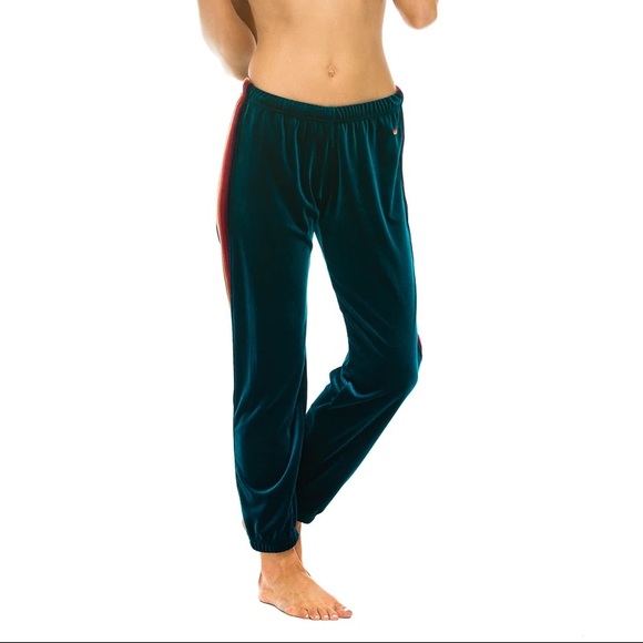 *SOLD* Aviator Nation Velvet Sweatpants Teal L - Picture 1 of 8